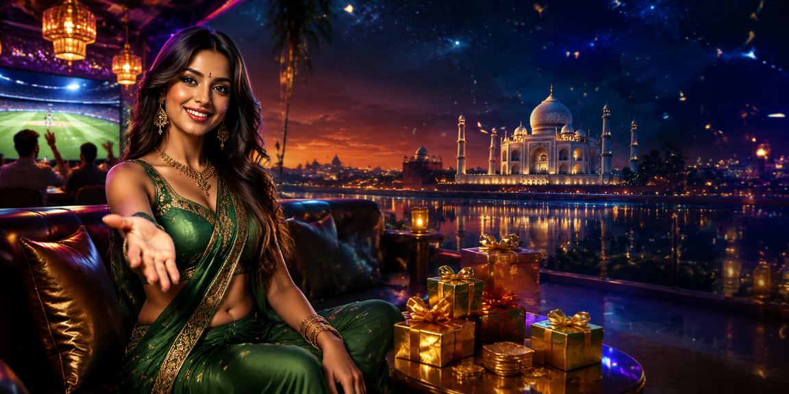 Traditional Indian scene with cricket betting and player in saree